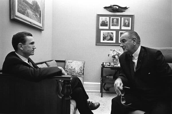 Mr. Clark with President Lyndon B. Johnson at the White House in 1967. As the Vietnam War came to dominate the Johnson administration, Mr. Clark later said, the president was well aware of his opposition to it.