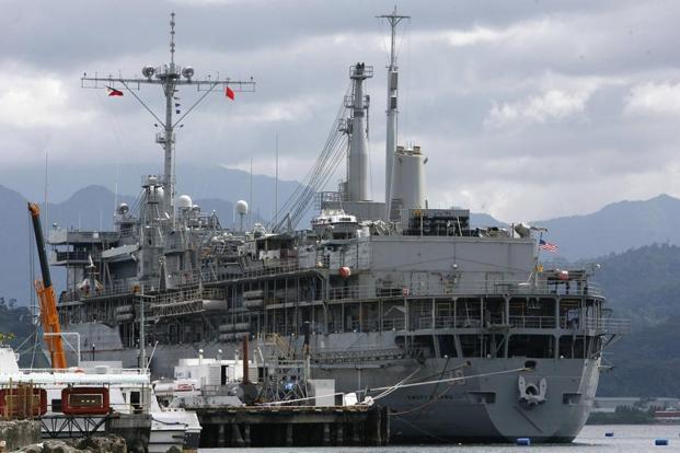 The USS Emory S. Land, a submarine support vessel that is part of a US military buildup, is seen docked in Subic Bay, north of Manila. As of October, 70 US Navy ships had passed through Subic, more than the 55 in 2011 and the 51 in 2010. Cheryl Ravelo/Reuters (The USS Emory S. Land, a submarine support vessel that is part of a US military buildup, is seen docked in Subic Bay, north of Manila. As of October, 70 US Navy ships had passed through Subic, more than the 55 in 2011 and the 51 in 2010. Cheryl Ravelo/Reuters)