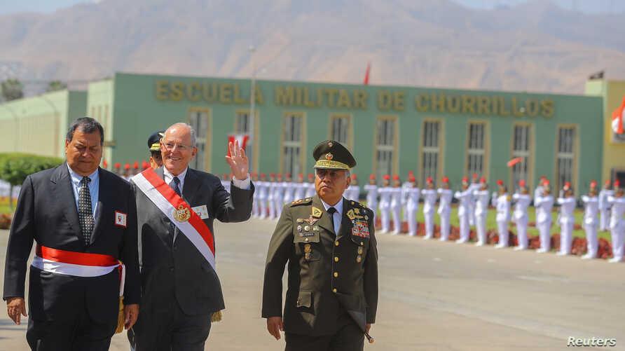 Peruvian President Pedro Pablo Kuczynski attends a ceremony at the air force base in Lima, Peru, Dec. 14, 2017. In a speech at the ceremony, he di not directly address the Odebrecht disclosure about a transfer of $4.8 million to companies linked to h...