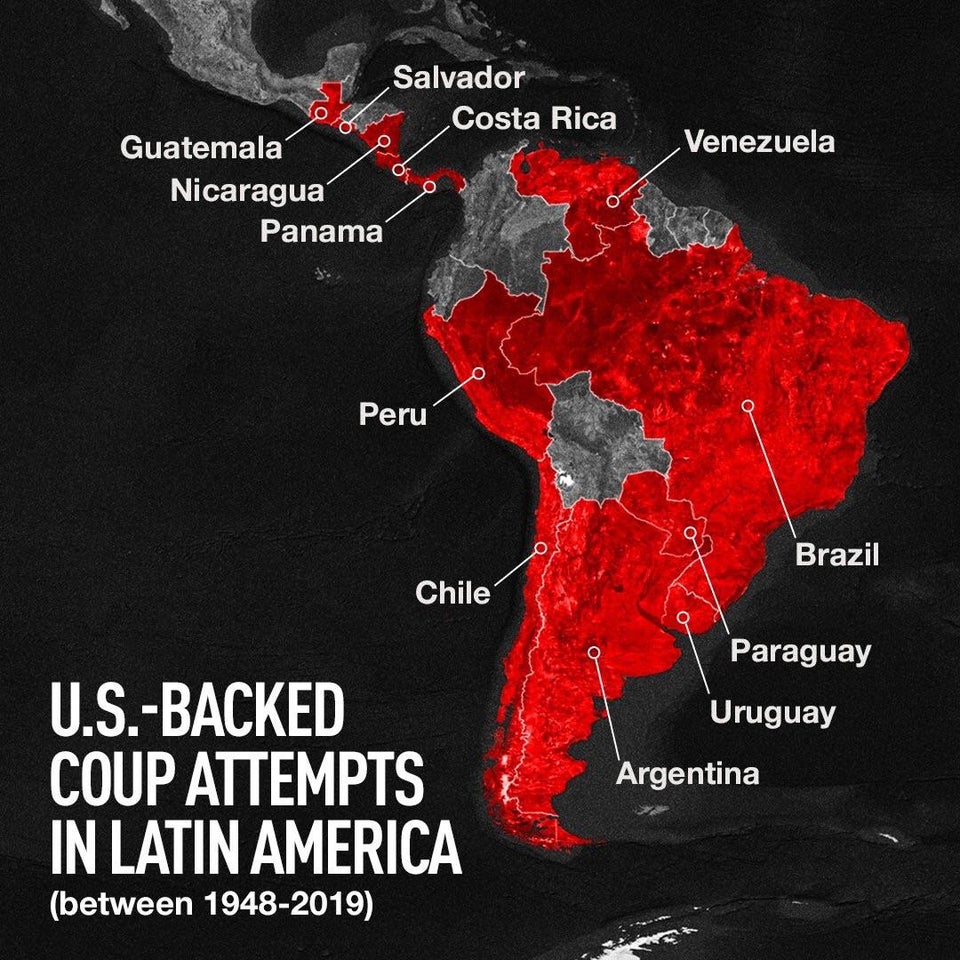 r/MapPorn - U.S. backed coups in Latin America: Costa Rica 1948, Guatemala 1954, Paraguay 1954, Brazil 1964, Peru 1968, Chile 1973, Uruguay 1973, Argentina 1976, El Salvador 1979, Nicaragua 1981, Panama 1989 (invaded), Venezuela: 2002...