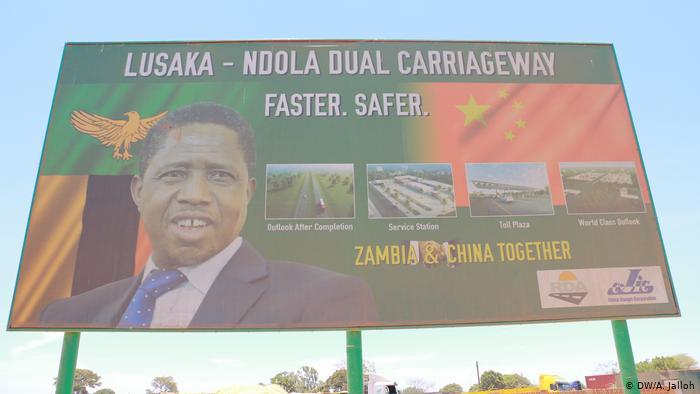 A billboard advertizing the Lusaka-Ndola dual carriageway project