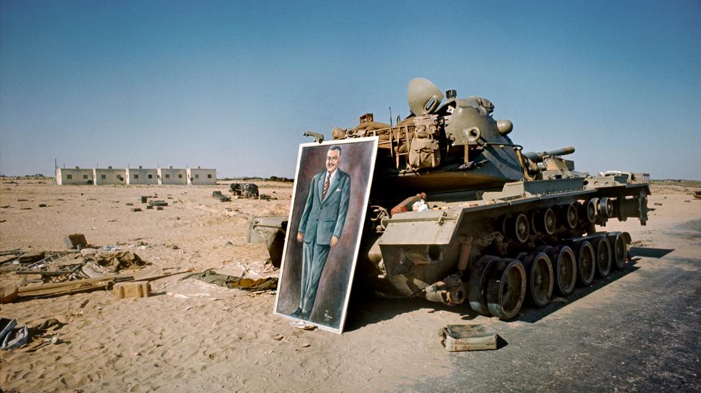 ISRAEL. The Six Day War. 1967. Sinai, destroyed Egyptian tank with portrait of Abdul NASSER.