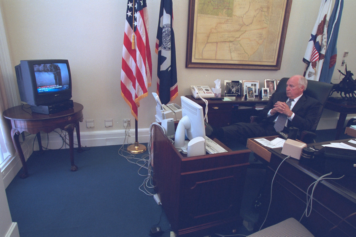 Vice President Dick Cheney watching the news on the attacks on the World Trade Center, Septemper 11, 2001