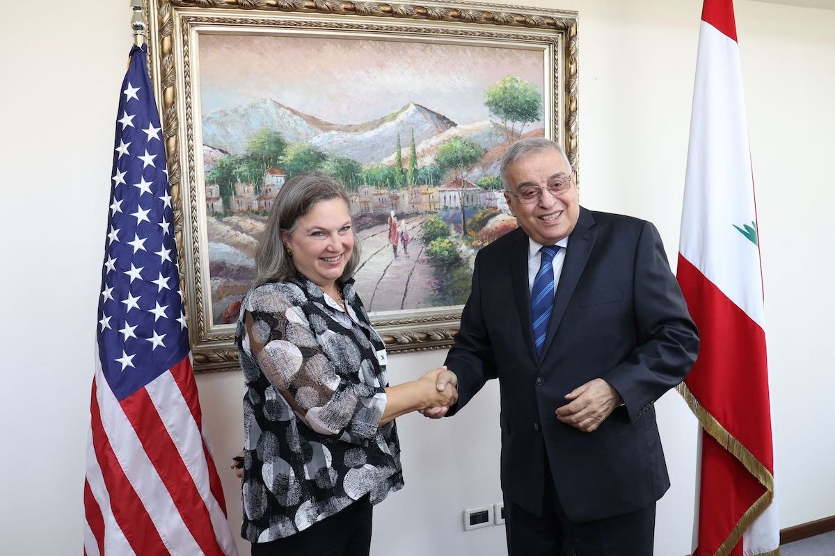 Lebanon's Foreign Minister Abdallah Bou Habib meets US Under-Secretary of State Victoria Nuland in Beirut on 14 October 2021. [ANWAR AMRO/AFP via Getty Images]