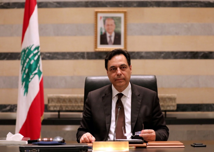 Lebanon's Prime Minister Hassan Diab is pictured at the government palace in Beirut, Lebanon, August 10, 2020. REUTERS/Mohamed Azakir