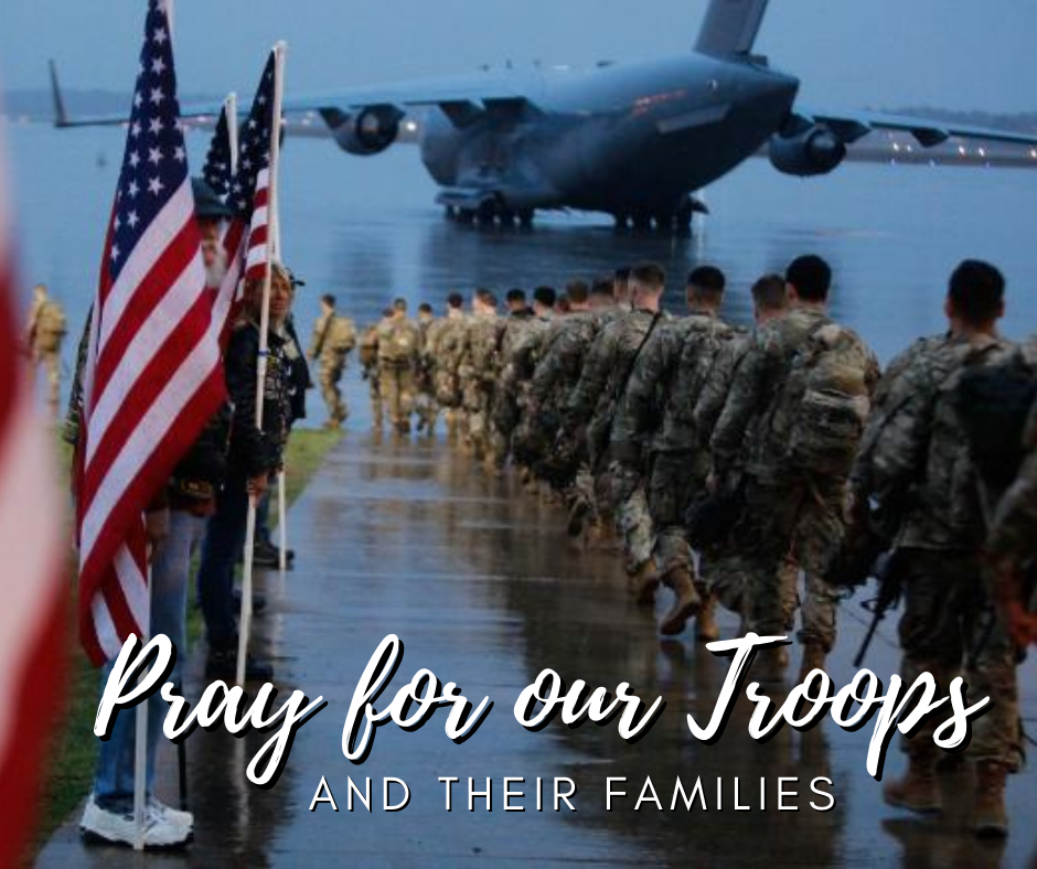 May be an image of aircraft, outdoors and text that says 'Pray for our Troops AND THEIR FAMILIES'