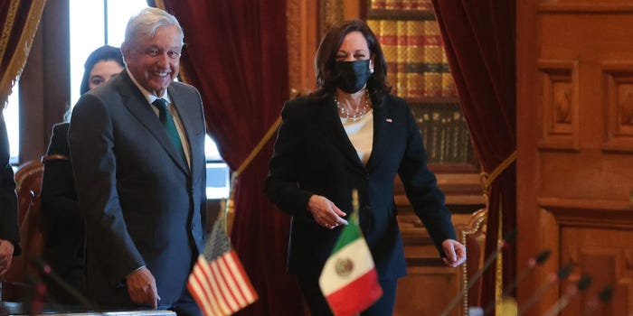 President of Mexico Andres Manuel Lopez Obrador and Vice President Kamala Harris