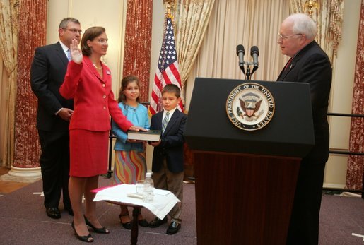 Vice President Dick Cheney swears in Toria Nuland as U.S. Ambassador to the North Atlantic Treaty