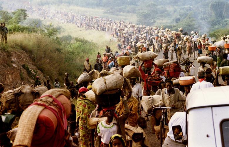(Warning: graphic content) Rwandan refugees cross the Rusumo border to Tanzania from Rwanda carrying their belongings, goats, mattresses and cows, May 30, 1994. The bloodshed that claimed 800,000 Tutsi and moderate Hutu lives began 25 years ago on April 7, 1994, when a plane carrying Rwandan President Juvenal Habyarimana, Burundi President Cyprien Ntaryamira and a French air crew was shot down. 

REUTERS/Jeremiah Kamau