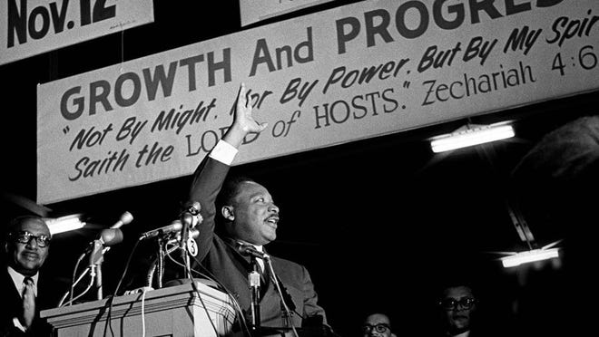 Martin Luther King Jr., who was on a tour of the South to recruit volunteers for his "Poor People's Campaign", spoke to an overflow crowd at Mason Temple on March 18, 1968.