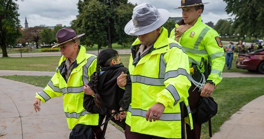 Line 3 protesters removed from Minnesota Capitol grounds, 4 arrested | MPR News