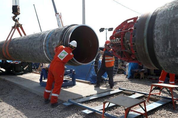 A construction site of the Nord Stream 2 gas pipeline, near the town of Kingisepp, Russia, in 2019. The country provides about one-third of the gas and crude oil imported by the European Union.