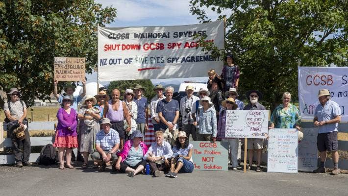 About 30 protesters gathered on Saturday for the annual demonstration to close down Waihopai Spy Base. 