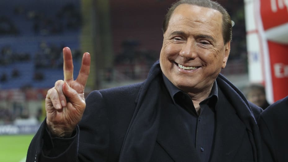 AC Milan president Silvio Berlusconi gestures before the Serie A match between AC Milan and SS Lazio at Stadio Giuseppe Meazza on March 20, 2016 in Milan, Italy.