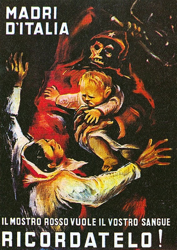 r/PropagandaPosters - «Italian Mothers: The Red Monster Wants Your Blood» [Italy, 1948, Hardcore Anticommunist Electoral Propaganda]
