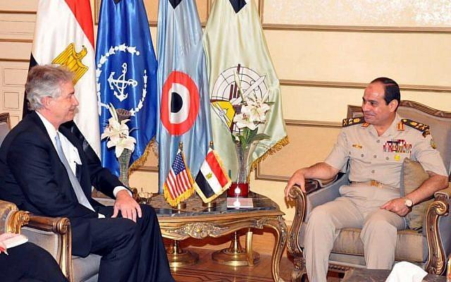 US Deputy Secretary of State William Burns meeting with Defense Minister Gen. Abdel-Fattah el-Sissi in Cairo, on Monday, July 15, 2013. (photo credit: AP/Facebook page of Egypt's army spokesman)