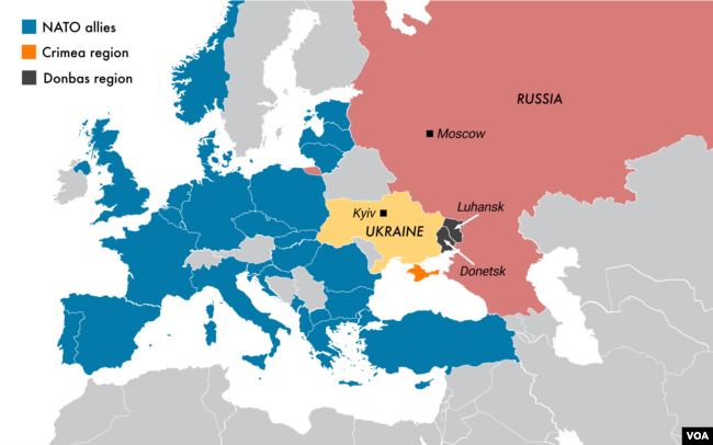 A map showing the Donetsk and Luhansk regions