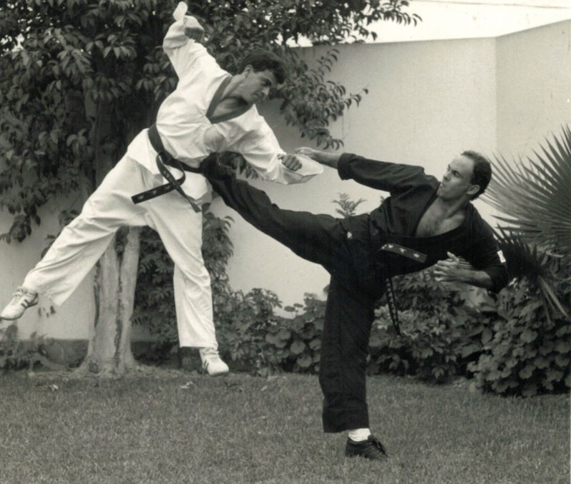 A person kicking another person in the face

Description automatically generated with medium confidence
