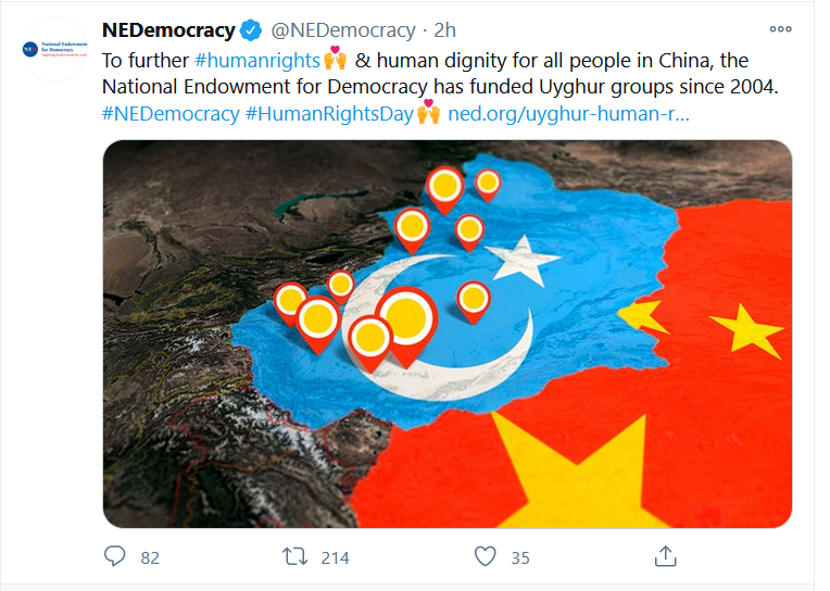 Masks off: the ned's official Twitter account admits fomenting terrorism in  Xinjiang since 2004 : r/Sino