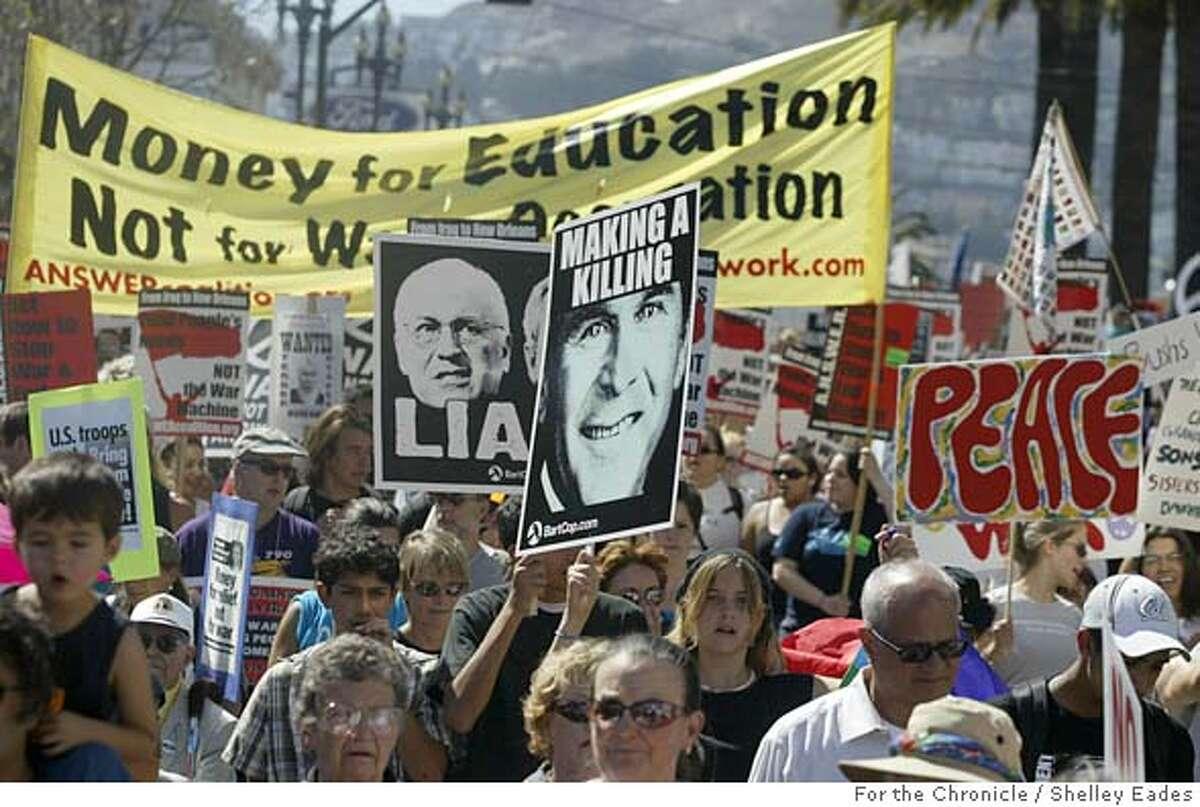 On 9/24/05 in San Francisco. Thousands march in a anti-war protest from Dolores Park to Jefferson Square Park San Francisco on Saturday. Chronicle Photo by Shelley Eades