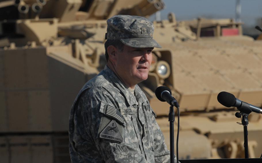 Army Maj. Gen. Terry Wolff seen here in Iraq in December 2010 as commanding general of the 1st Armored Division. Wolff, now a retired three-star lieutenant general, was appointed Thursday, April 21, 2022, to the National Security Council to manage military shipments to Ukraine as the embattled country braces for a new Russian offensive, the White House said.
