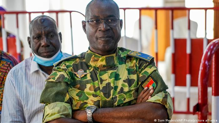 General Gilbert Diendere sits in a military court in Ougadougou