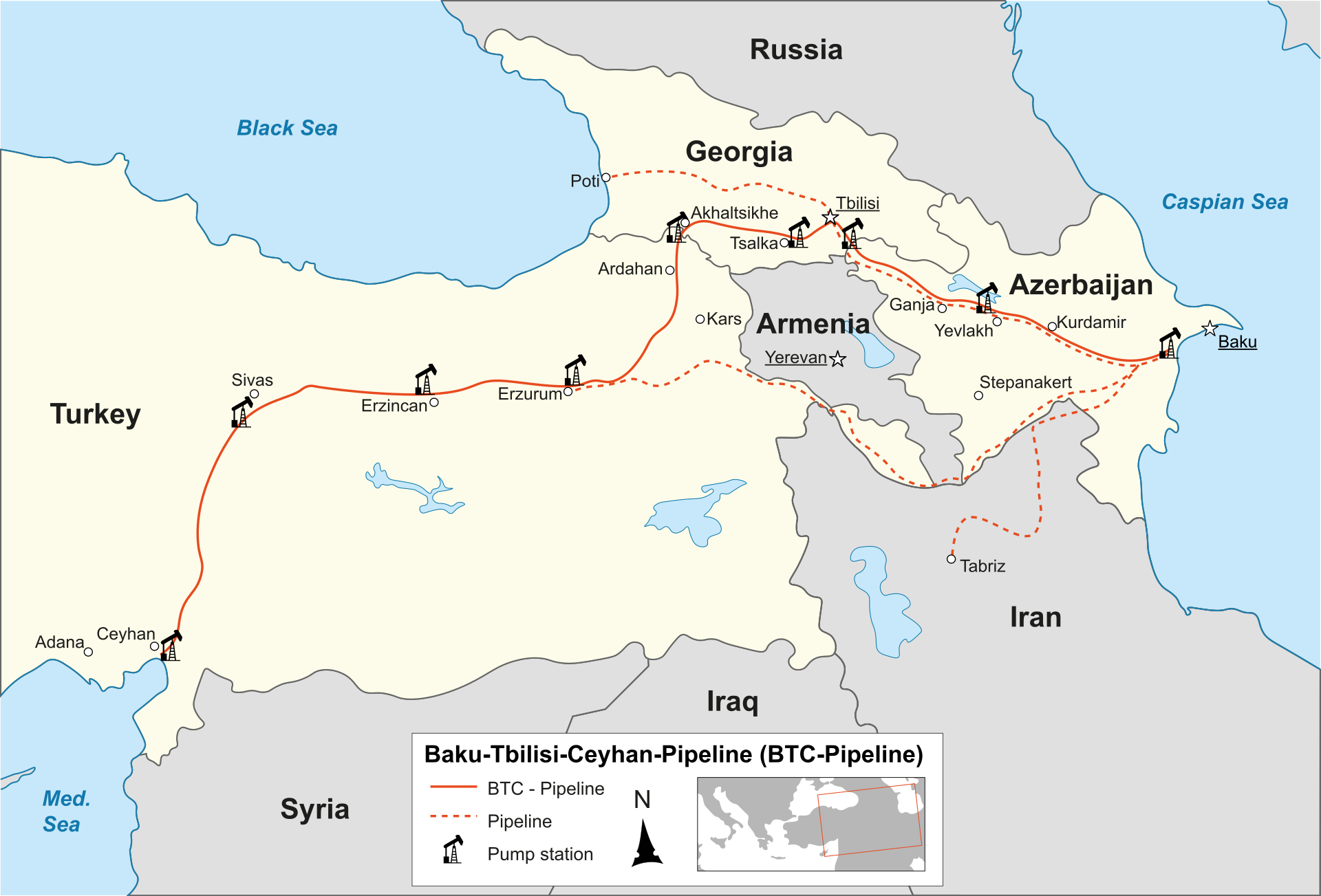 Location of Baku–Tbilisi–Ceyhan pipeline