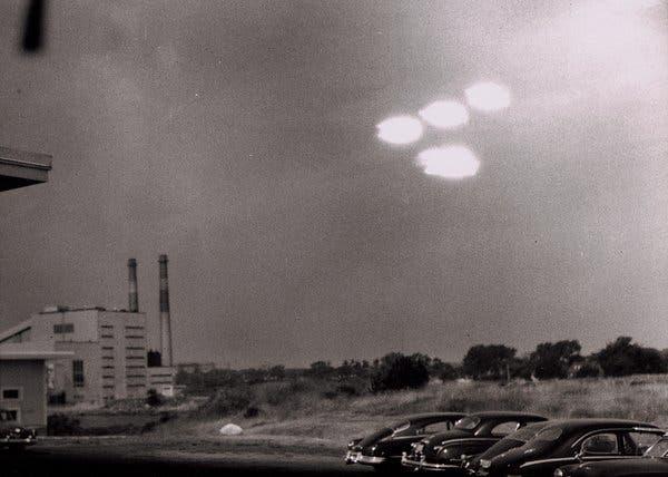 Lights photographed in 1952 over a Coast Guard air station in Salem, Mass., part of the Blue Book archive.