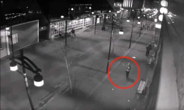 CCTV footage showing Birna Brjánsdóttir (circled) walking through Reykjavik on the night she disappeared (14 January 2017)