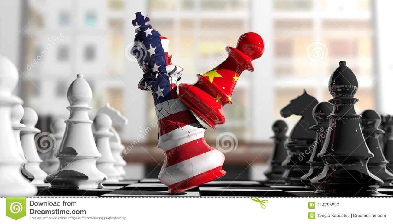 USA and China Fight. China Chess Pawn Hits US America Chess King. 3d  Illustration Stock Illustration - Illustration of dispute, game: 114795990