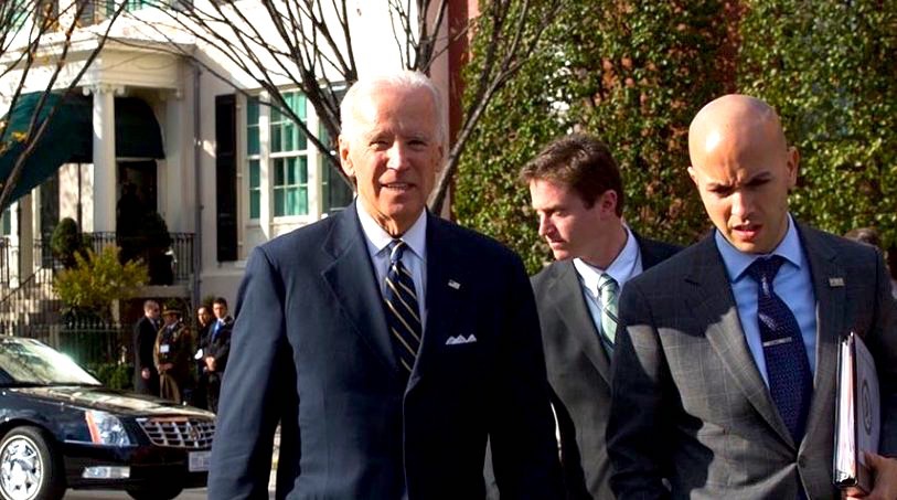 President Joe Biden, left, with Juan S. Gonzalez, who headed the U.S. delegation to Venezuela in March, at right. (Twitter)