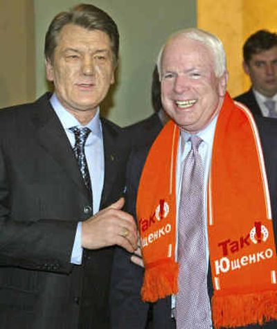 Ukrainian President Viktor Yushchenko on Friday stands with Sen. John McCain during their meeting in Kiev, Ukraine. (Associated Press / The Spokesman-Review)