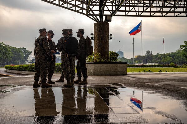 American troops after the closing ceremony for joint U.S.-Philippines war exercises at Camp Aguinaldo in Quezon City in April. The two countries are treaty allies.
