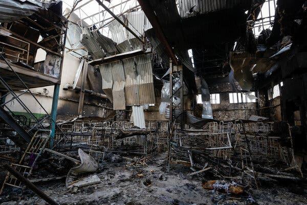 Damage from the explosion at the Olenivka camp on Friday.