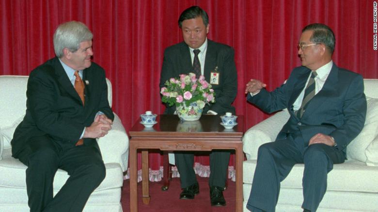 Former US House Speaker Newt Gingrich meets with Taiwanese Vice President and Premier Lien Chan during a brief visit to Taiwan in April, 1997.