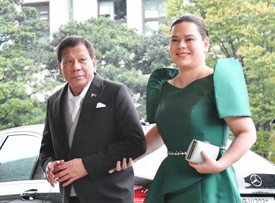 Philippines President Rodrigo Duterte with daughter and first lady Sara Duterte-Carpio in Tokyo, Japan, 22 October 2019 (Photo: Carl Court/Pool via Reuters).