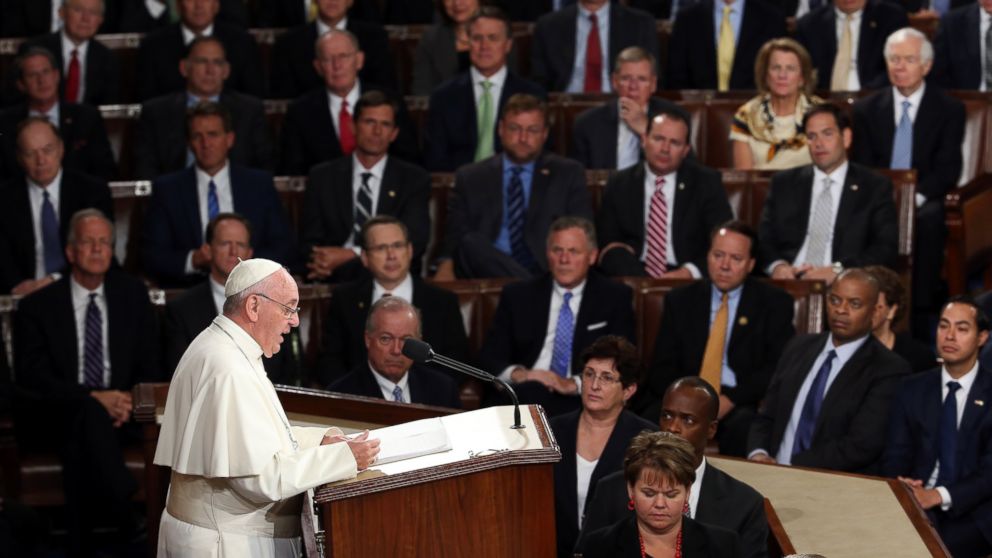 PHOTO:Pope Francis addresses a joint meeting of the U.S. Congress in the House Chamber of the U.S. Capitol, Sept. 24, 2015, in Washington.  