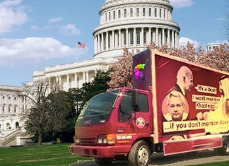 Giant Satirical Billboards—Mounted on Trucks Driven All Over the Nation’s Capital—Are Publicly Shaming Democratic Party Leaders for Their Illegal Persecution of Julian Assange