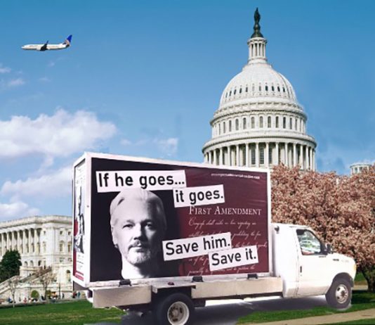Giant Mobile Billboard Campaign for Julian Assange Goes Viral and Will Keep On Truckin’ Round the Nation’s Capital