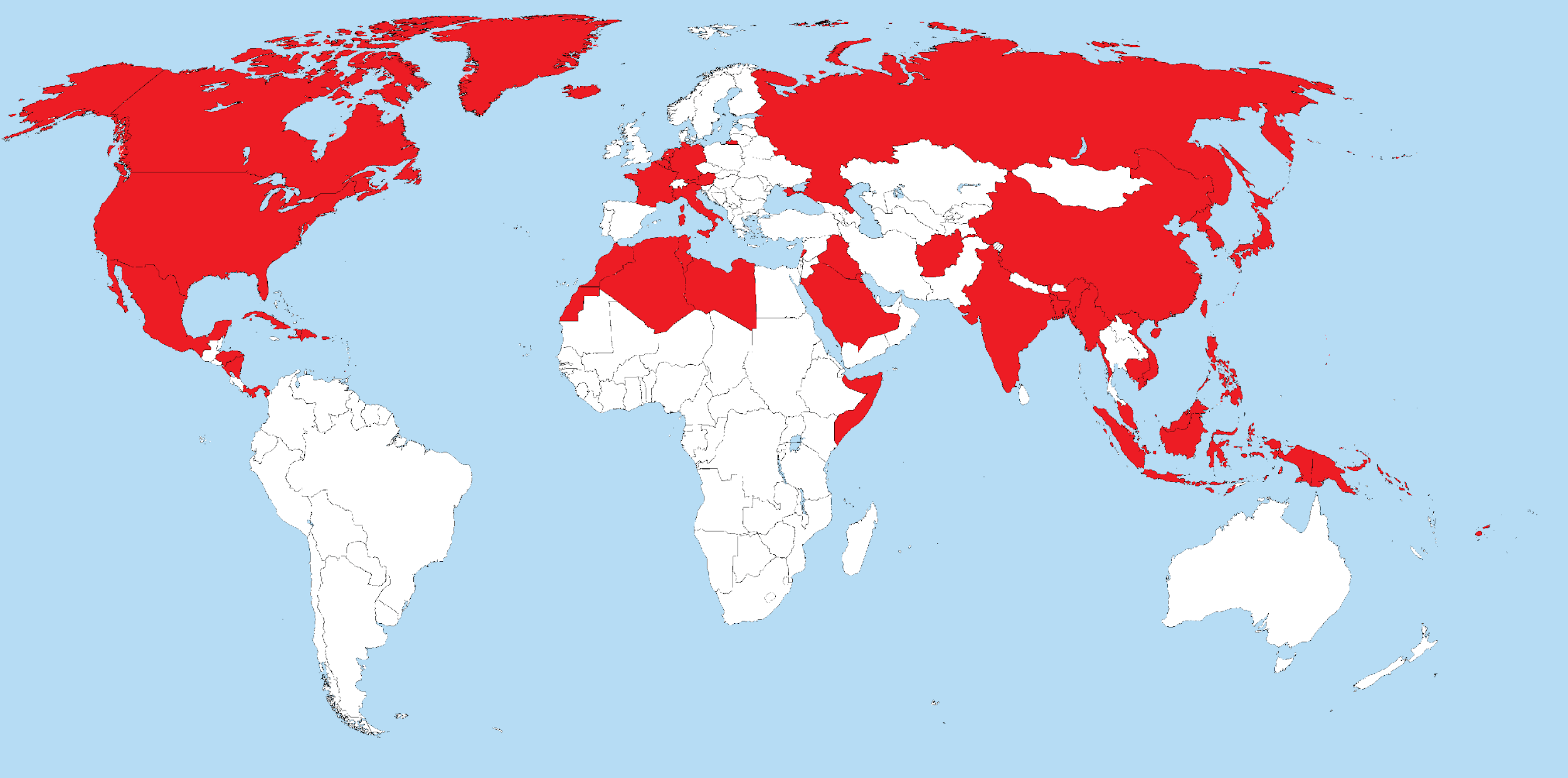 Map of countries the United States have fought in or occupied. Excludes  airstrikes and special forces operations. [4500x2234] : r/MapPorn