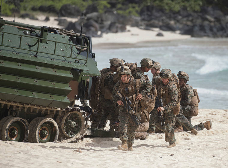 CINDY ELLEN RUSSELL / CRUSSELL@STARADVERTISER.COM 
                                Armed forces from Australia, Chile, Indonesia, Japan, the Republic of the Philippines, the Republic of Korea and the United States participated in an amphibious landing exercise at Marine Corps Base Hawaii in Kaneohe on Sunday, July 29, 2018.