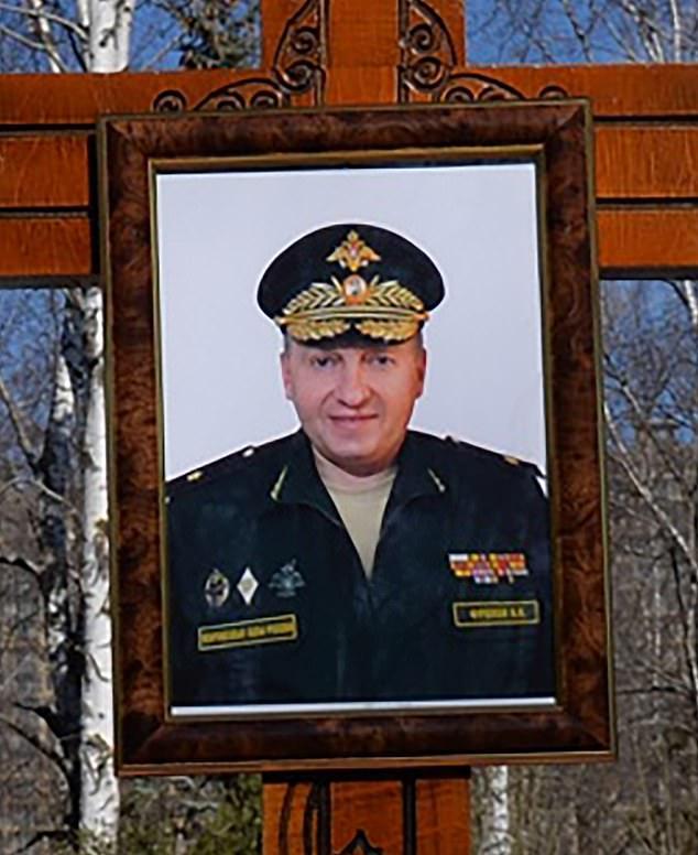 The grave of Major General Vladimir Frolov in Serafimovskoe Cemetery, St Petersburg, after he was killed in battle