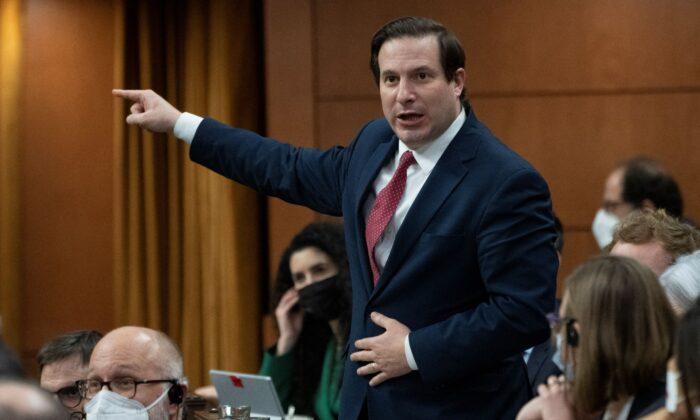 Public Safety Minister Marco Mendicino rises during question period in the House of Commons in Ottawa on Feb. 17, 2022. (The Canadian Press/Adrian Wyld)