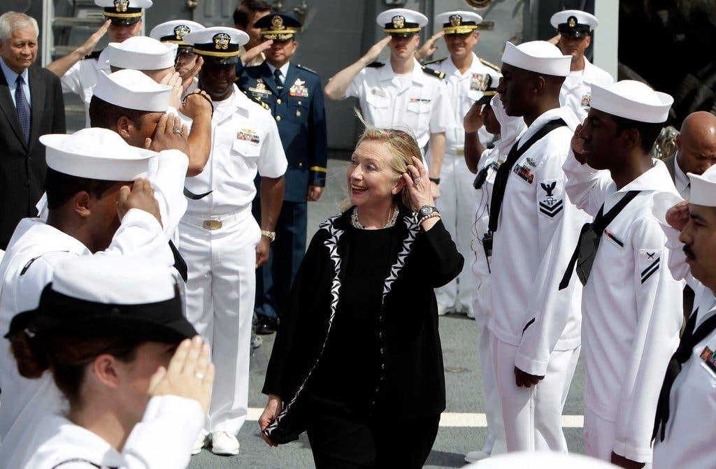 Secretary of State Hillary Rodham Clinton aboard the Navy destroyer Fitzgerald on Wednesday in Manila Bay.
