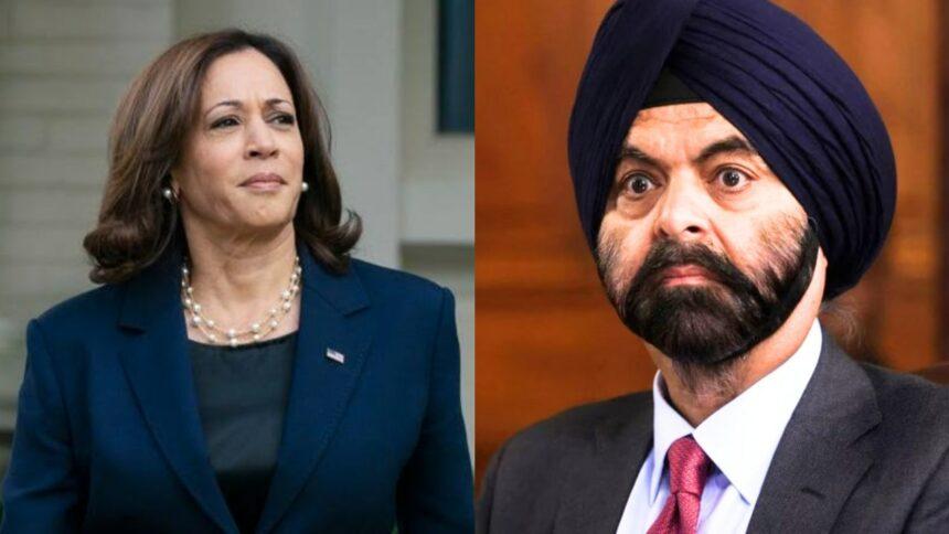 Ajay Banga and Kamala Harris