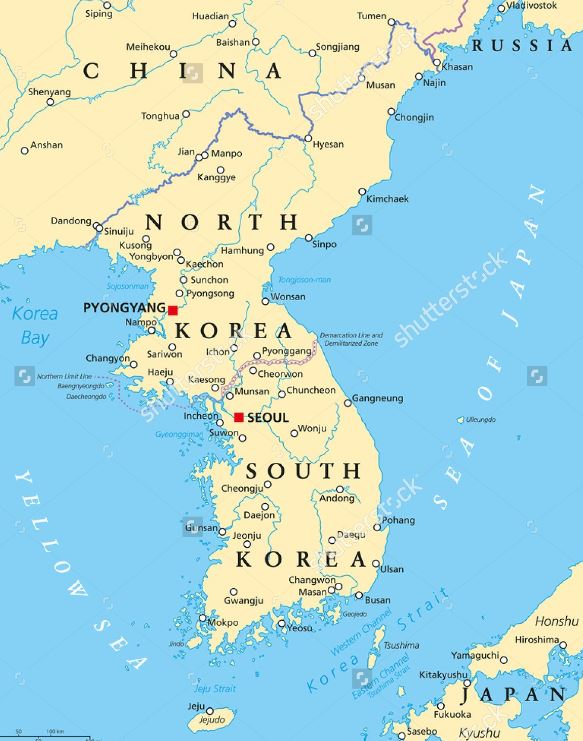 A map of the north and south korea

Description automatically generated