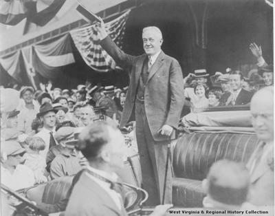 John W. Davis waves to a crowd upon arriving in Clarksburg to accept the Democratic presidential nomination in 1924.