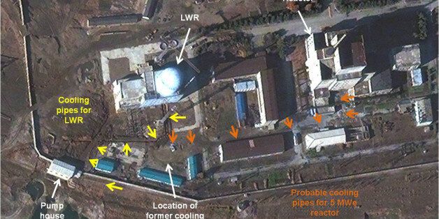 YONGBYON, NORTH KOREA - NOVEMBER 13, 2012: This is a satellite image of the 5 MWe Reactor at Yongbyon Nuclear Complex in North Korea collected on November 13, 2012. (Photo DigitalGlobe/38North via Getty Images)