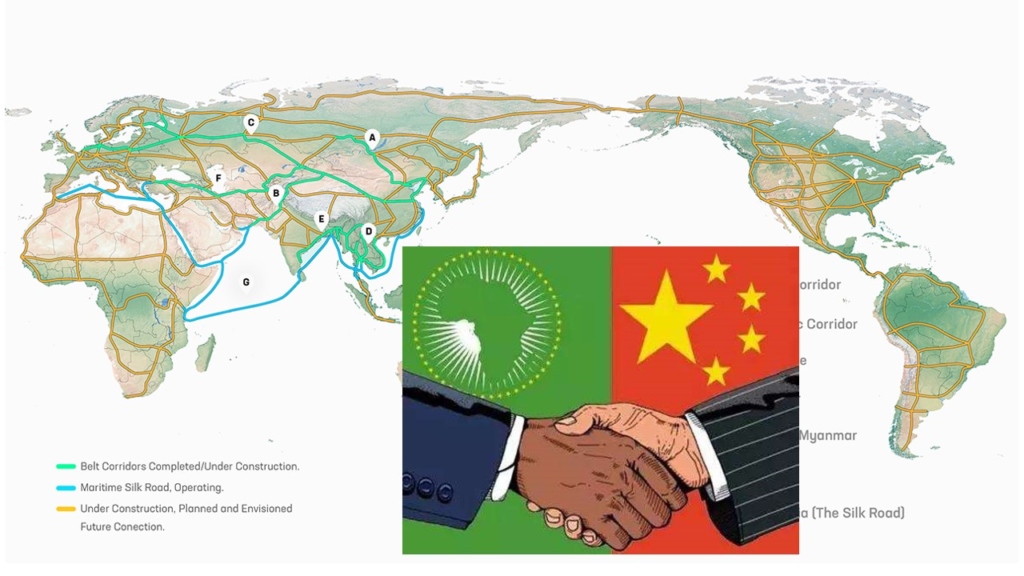 A map of the world with a map of the world and a handshake

Description automatically generated
