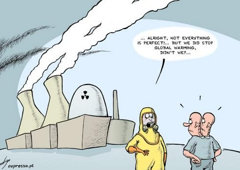 Cartoon of a person in a yellow suit and gas mask standing next to a factory

Description automatically generated